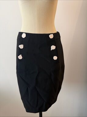 H&M Black Gold Button-Accent Pencil Skirt